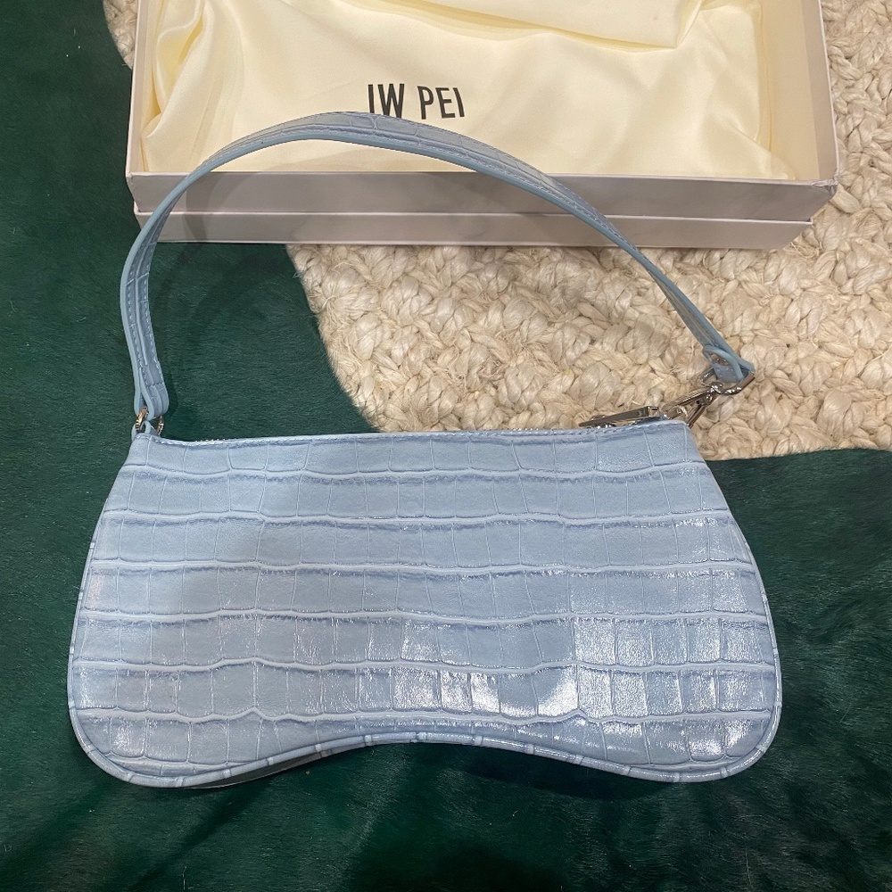 JW Pei Light Blue Eva Shoulder Bag, Croc Embossed Leather Purse, BRAND NEW